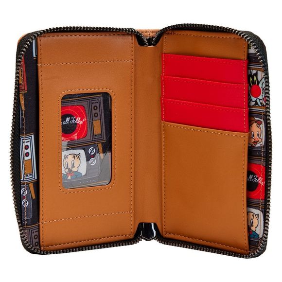 Buckle-Down Looney Tunes Vegan Leather Wallet – Zip Around Mini Clutch With Bullseye Logo, Card Slots & Coin Pocket, Black